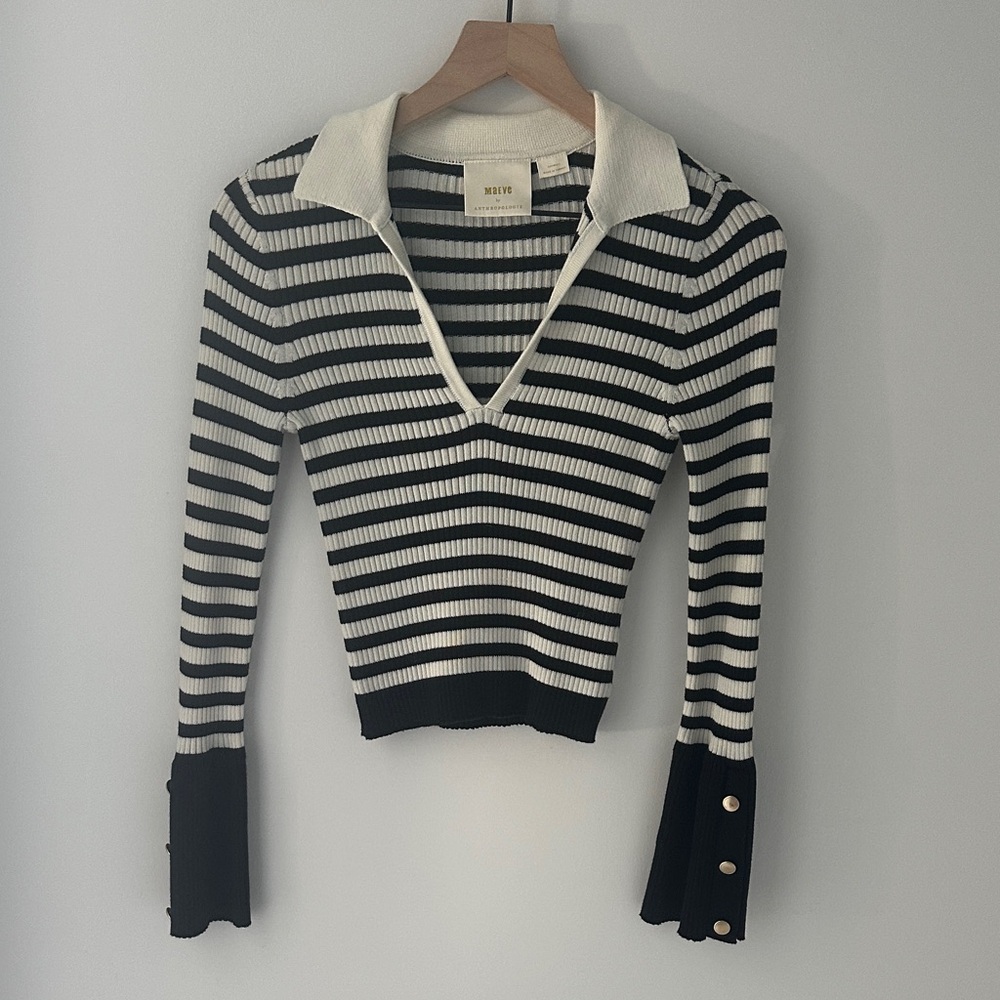 Anthropologie Maeve Black and White Striped Sweater